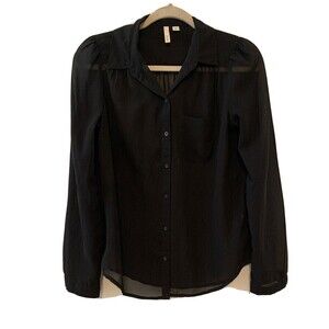 Frenchi Womens Size Small Black Button Up Sheer Blouse
